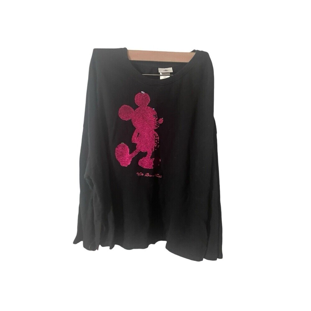 Disney Parks Pink Silver Sequin Mickey Mouse Black Sweatshirt Womens Size 2X